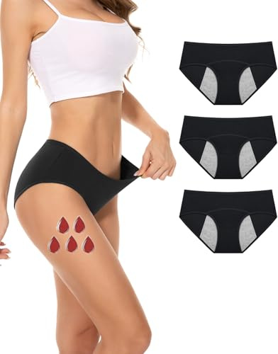 PULIOU Culotte Menstruelle Coton, Absorbe 30ML de Volume Menstruel Important, Slips Menstruels Anti-Fuite pour RèGles, Post-Partum, RéCupéRation (Lot 3)