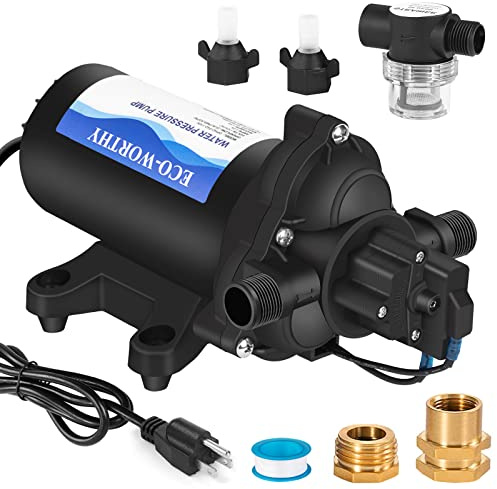 ECO-WORTHY 33-Series Industrial Water Pressure Pump 110V AC 4.0GPM 50PSI RV Fresh Water Diaphragm Pump include Garden Hose Adapters for Irrigation Marine Boat Sprinkler Faucet