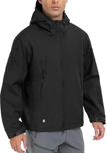 Herren Softshell-Jacken, Militärisch, Taktisch, Wasserdicht, für Camping, Jagd, Angeln, Outdoor, Kapuzenjacke Schwarz XXL