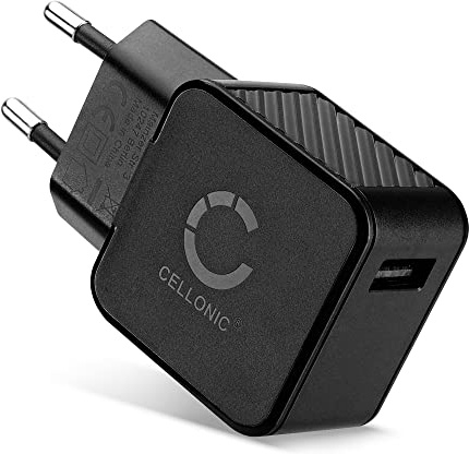 CELLONIC Cargador USB-A Universal con microprocesador Negro para smartwatch, Tablet, Altavoces o Power Bank 5W - 1A, Adaptador de Corriente USB