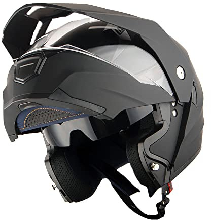 1Storm New Motorcycle Modular Flip up Full Face Helmet Dual Visor: HJK910 DSPORT Matt Black