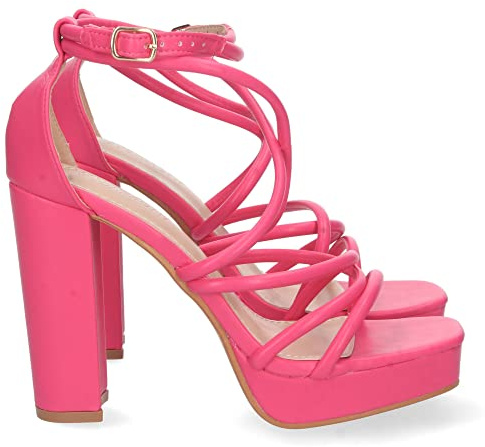 shoes&blues.es Sandalia de Tacon para Mujer, Comoda, con Tiras en el Empeine, y Cierre de Hebilla, Primavera Verano 2023