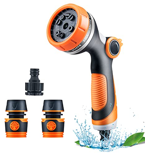 Garden Hose Pipe Spray Gun: 10 Multi Pattern Hosepipe Nozzle Gun Powerful - High Pressure Hose Nozzle Head Sprayer Thumb Control