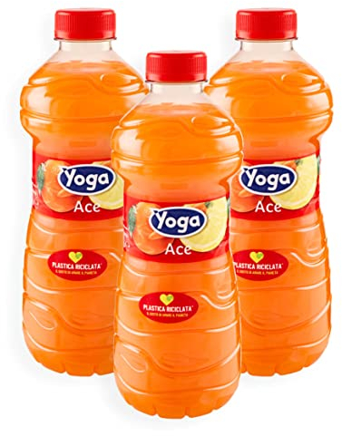 3X Yoga Ace Succo di Frutta in Bottiglia al gusto di Arancia, Carota e Limone con Vitamina E 1L [3 Bottiglie]