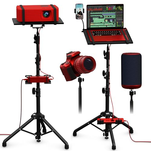PropVue Supporto per treppiede per proiettore Supporto per proiettore da pavimento e altezza regolabile, Supporto per laptop portatile, Fotocamera, Luce e Supporto per testa a sfera – Rack per DJ