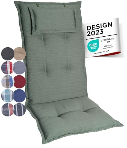 gardisun Gartenstuhlauflagen Hochlehner mit Kopfteil I Extra Dicke Sitzauflagen I Made in Europe I Polsterauflagen für Hochlehner I Auflagen mit extra hohem Komfort I 2er Set I Grün