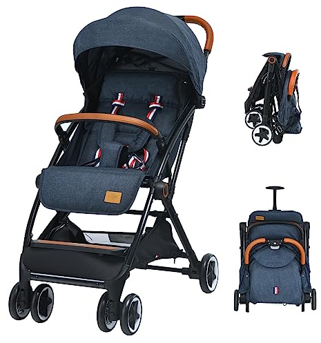 LIFEZEAL Passeggino Ultraleggero per Bambini 0-36 Mesi, Passeggino Compatto a Ombrello, per Viaggio, Aereo, Pieghevole, Regolabile, con Cintura di Sicurezza, Ruote, Freno, Parasole, Cesto, Blu
