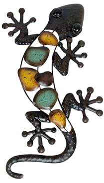PROW® Metal Gecko Pared Inicio Decoración Negro Gecko Jardín Interior Escultura Diversión Pared Ornamento Creativo Manualidades Hierro Animales Tema Decoración