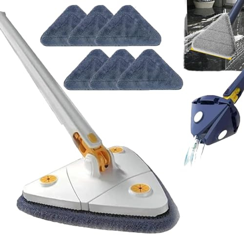 GOFOHIMI Trapeador Triangular de 360 Grados, trapeador Triangular telescópico Giratorio de 360°, mopa de Limpieza Ajustable, mopa de Limpieza Multiusos para Suelo, Pared, Ventana, baño, Cocina