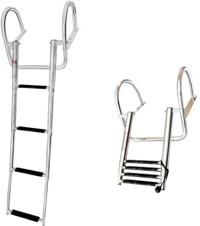 Mojiate Made Telescopic 4 Step Pontoon Boat Ladder, Stainless Steel Telescoping Extendable Marine Ladder, 500lbs Capacity Stepladder for Pontoon/Marine/Yacht/Swimming Pool