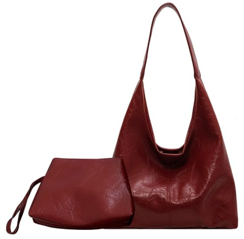 Fiorky Damen-Umhängetasche aus Leder, modische Hobo-Tasche und Clutch, vielseitiges 2-teiliges Set aus Umhängetasche und Handtasche, Satchel-Hobo-Tasche, Einkaufstasche