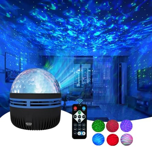 2 in 1 Northern Lights and Ocean Wave Projector, Star Projector with Remote Control, Ocean Wave LED Night Light Star Projector, RGB Dimmable LED Projection Lamp, Room Projector for Room, Living (A)