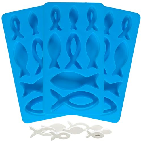 3 Stück Silikonform Fisch, Silikon-Fischform für Schokolade mit 8 Gittern, Multifunktionale Fisch-Silikonformen Taufe,Silikonform Gießform Fische,Kommunion Konfirmation für Schokolade, Kuchen, Pudding