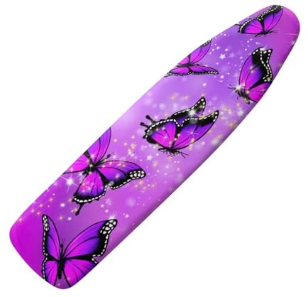 KUIFORTI Crystal Butterfly Bügelbrettbezug, dicker Tisch-Bügelbrettbezug, violetter Schmetterling, rutschfester Bügelbrettschutz, Ersatzbezüge mit elastischem Rand