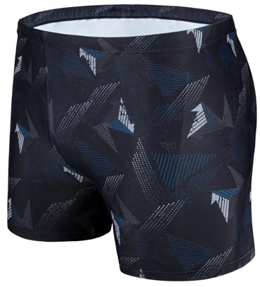 AMZSPORT Maillot de Bain Homme Short de Bain à Séchage Rapide Boxer de Plage avec Cordon de Serrage, Bleu Noir, XXL