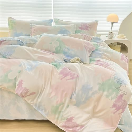 Odot Floreale Set Copripiumino 4 Pezzi, Set di Biancheria da Letto con Copripiumini, Lenzuola sopra e Federe, Set Biancheria da Letto Singolo Matrimoniale King (180x220cm,Colorato)