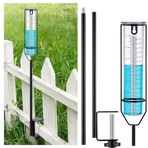 Flutesan Pluviomètre résistant au gel avec pince de serrage - Grande capacité - Compteur de pluie clair - Hauteur réglable - Outil de mesure de pluie pour jardin, cour, pelouse, patio, ferme, clôture,