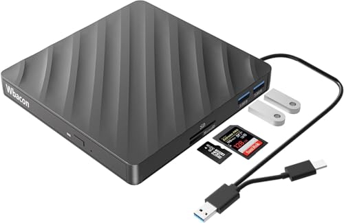 Bluray 5 in 1 Unità esterna Bluray Masterizzatore DVD Burner Esterno Blu Ray Drive per laptop con slot SD/TF compatibile con Windows MacOS Linux (5-IN-1)