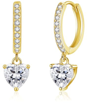Cangall Orecchini a cerchio in argento 925 con ciondolo, in argento sterling 925, pendenti con zirconi, a forma di cuore/croce/goccia d'acqua, per dormire, cartilagine, orecchini a cerchio in argento