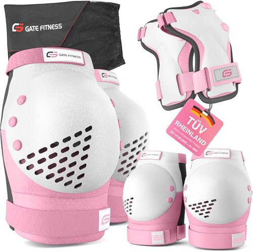 GATE FITNESS® Protektoren Set für Kinde & Erwachsene - Schutzausrüstung Set [6 Teilen] Knieschützer mit Handgelenkschoner und Ellenbogenschützer für Inline Sport - Schutzausrüstung Set für Kinder
