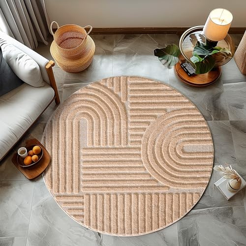 HomebyHome Teppich Rund 80 cm Rosa, Hochflor Wohnzimmer Teppich, Weich & Flauschig, Skandinavisch Boho Stil, Langflor Shaggy, Pflegeleicht, Jute Rückseite