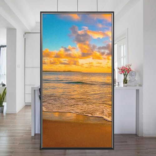 Sonnenuntergang am Strand 3D Fensterfolien Folien Blickdicht Glasaufkleber Statisch Selbsthaftend ohne Kleber Sichtschutz Anti UV Fensterfolie Milchglas 40x80cm