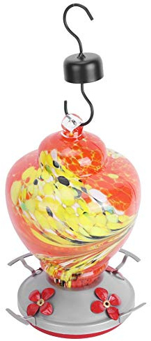 HOHXFYP Comederos para Pájaros para Colgar Al Aire Libre, Pintura Colorida, Comedero para Pájaros Salvajes,4 Estaciones Alimentación, Comedero Cristal Colibríes,Semillas Exteriores (9 Pulgadas)