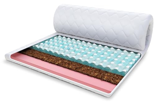 FDM Malta - Surmatelas en viscose de coco - 140 x 200 cm - Dureté H2 H4 - Hauteur : environ 7 cm - Mousse HR profilée - Convient aux personnes allergiques - Certifié Öko-Tex
