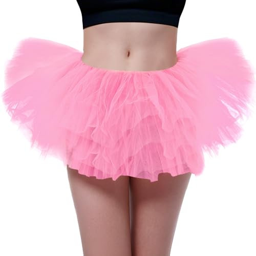 Jmkcoz Tutus für Damen und Mädchen, Tutu-Röcke, 5-lagiges Tutu, Tüll, Ballettröcke, Halloween, Tutu, Kostüm, Party, Tanzkleid, Rock, Pink, M/L