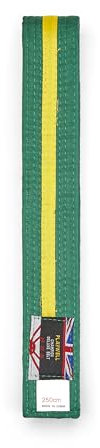 Playwell Martial Arts Baumwollgürtel mit verschiedenen farbigen Streifen – (Karate, Judo Taekwondo), Grüner Gürtel mit gelben Streifen, 220cm