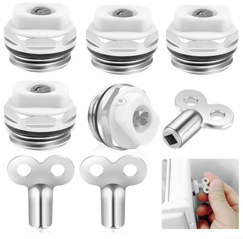 HEBEOT Heizkörper-Belüftungsventil-Set, 1,27 cm, 5 Kupferventile mit 3 Schlüsseln, manuelles Entlüftungsventil für Heizkörper, 8 Stück