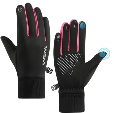 Long Keeper Cykelhandskar för barn, halkfria cykelsporthandskar för pojkar, flickor, pekskärm, varma vinter, sporthandskar, barn, cykel, klättring, fotboll (rosa M, M (handomkrets: 16–18 cm))