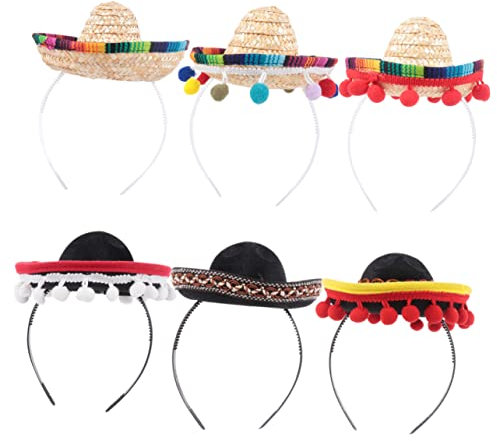 TOBBOMEY 6stücke Mini Mexikanische Sombrero Haarreifen Lustige Festival Kopfbedeckungen Für Themenpartys Gruppenselfies Und Dekoration Leicht Und Bequem Für Erwachsene