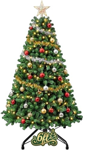 UR CHOICE 6 ft Artificial Christmas Tree, Realistic Green Pine Xmas Tree with Natural Looking Branch Tips and Sturdy Base, Easy Assembly Reusable Indoor Christmas Tree for Home and Office