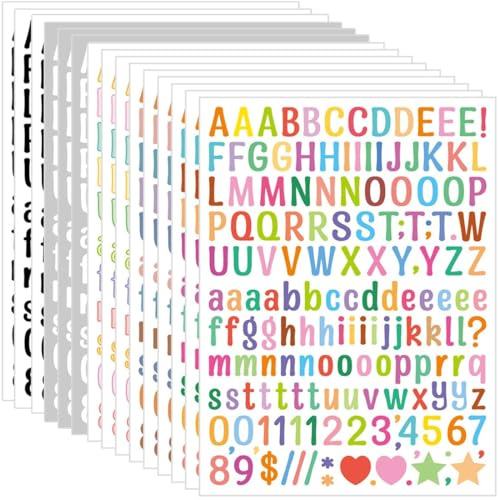 2280 Stücke Buchstaben Aufkleber, 15 Blätter Klebebuchstaben Zahlensticker, Selbstklebend Bunte Letter Sticker, für Postfach,Schilder,Adressnummer,DIY Scrapbooking,Dekorationskunst