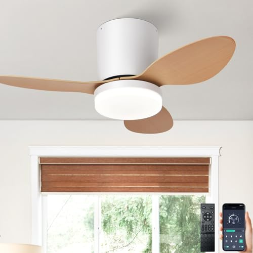Lampe Ventilateur Plafond Silencieux Avec Télécommande, Petit Ventilateur Plafonnier Avec Lumiere Intégrée, Luminaire Ventilateur Plafonnier Design Pour Chambre, Reversible Motore DC, 6 Vitesses