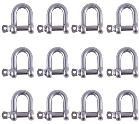 SUKITMISO 12 Stücke M5 Schäkel Edelstahl Schraube, D Schäkel, Sperren Schäkel, Schäkel Rostfrei, Gerade kurze Form Schäkel für Takelung Drahtseil Stahlseil, Kordeln