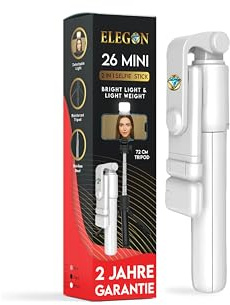 ELEGON 26 Mini trépied de 72 cm pour téléphone Portable, avec télécommande, Perche à Selfie 2 en 1, trépied pour téléphone Portable, Appareil Photo (Blanc, 72 cm)