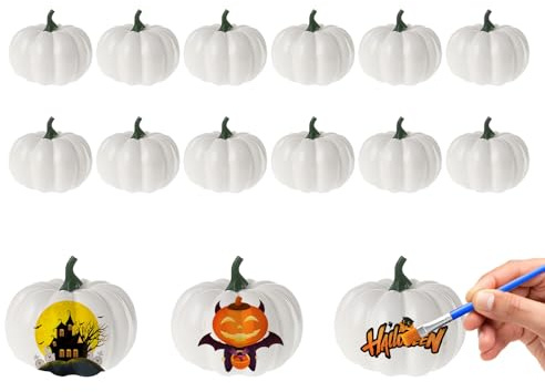 Zucche Decorative Autunnali, Zucche Artificiali Decorative, 12 Pezzi Autunno Decorazioni, Zucche Halloween Bianche plastica Feste Decorazioni Autunno Ringraziamento Halloween Arte Giardino (Bianco)