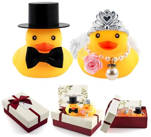 YDUNARISE 2er-Set Quietscheenten Braut und Bräutigam,Lustige Hochzeitsgeschenke für Brautpaar,Auto Deko Hochzeit,Brautpaar Figurens (Vornehm)