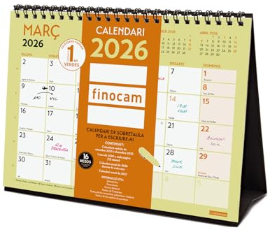 Finocam - Calendrier de bureau 2026 mois vue janvier - décembre 2026 + septembre 2025 (4 mois) réduits | Calendrier 2026 | Planning mensuel Grafik Catalan
