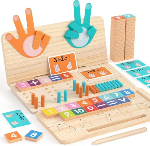 Montessori Math Toy for Kids 3-5, Wooden Number Blocks, Counting Sticks, Flash Cards, Math Manipulatives, Preschool Learning Activities and Kindergarten, Birthday Gift Toy for Toddlers, Boys and Girls