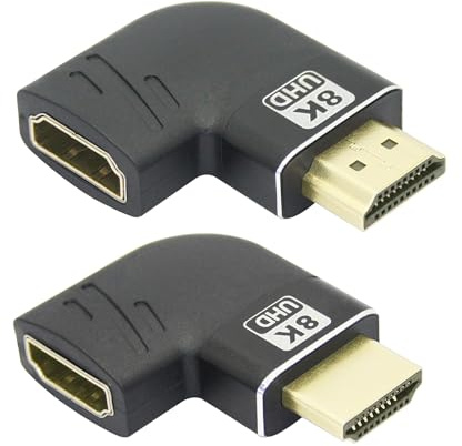 Riertostng 1 paio di adattatori HDMI maschio a HDMI femmina 8 K, placcati in oro 90 gradi e 270 gradi, supporto 8 K@60 Hz, 4 K @120 Hz, PC, proiettori, ecc. – 2 pezzi (sinistra e destra)