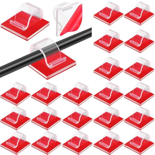 40 pcs self-Adhesive Cable Clips - Transparent Cable Tidy Clips - Easy-to-use Cable Clips self Adhesive - Ideal Cable Wall Clips for Desk and Wall Cable Organization