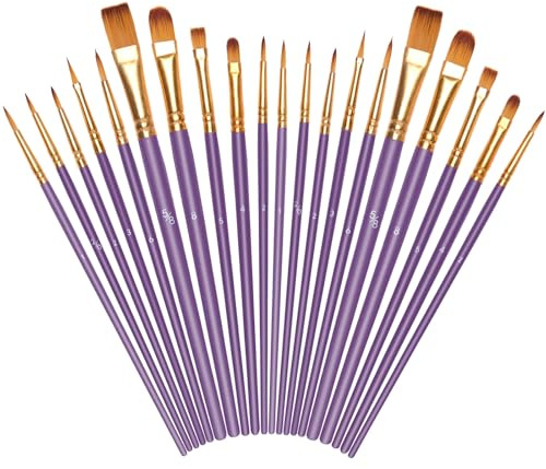OSDUE 20 Stück Pinsel Set, Nylon Künstlerpinsel Hochwertige Premium Acrylfarben Pinselset für Aquarell Ölgemälde Malerei Ölfarben Brush Set für Anfänge Künstler, Lila