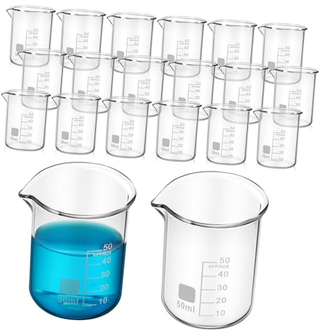 MUELODSIC 20pcs Lab Beakers Glass Measuring Cups Low Form Beakers for Science Experiment Cup for Transparent Glass