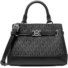 Michael Kors Damen Handtasche Reed XS Satchel XBody – Schwarz, Echtleder, silberne Details, abnehmbarer Schulterriemen, elegantes Design (Schwarz LOGO)