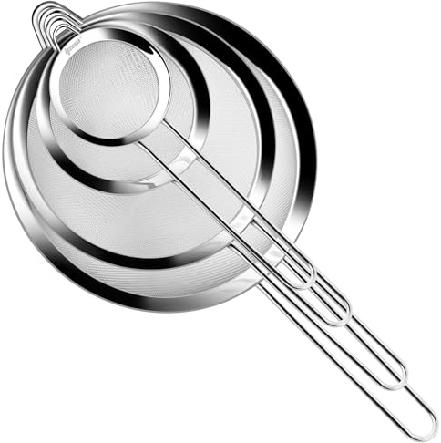 Ipow Sieb Edelstahl Küchensieb Set, Feinsieb Kochsieb mit 4 Größen 7/12/18/24cm, perfekt für Küche Mehl Quinoa Reis Nudeln Puderzucker und Mehr
