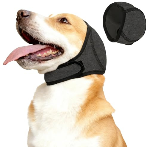 Tappo di protezione per cani, paraorecchie anti-rumore nero, riduttore di rumore regolabile, accessorio calmante per toelettatura e fuochi d'artificio, taglia S