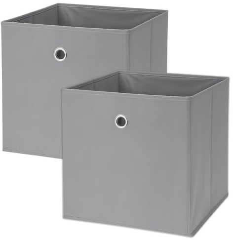 Murago 2er Set Faltbox ca. 30x30x30 cm - Grau - Würfel Aufbewahrungsbox faltbar Aufbewahrungskörbe Einschub Korb Boxen Wohnzimmer Stoff für Kleidung Büro Schlafzimmer Regalkorb Klappbox